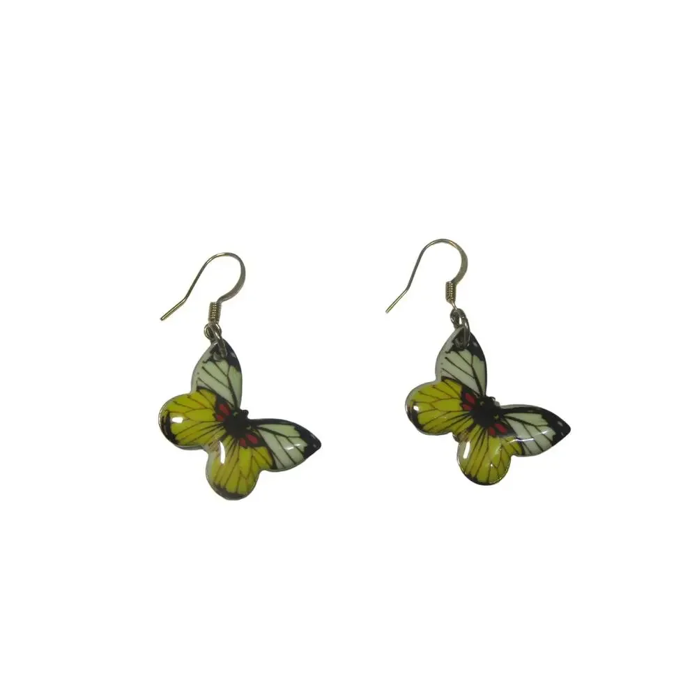 Yellow‎ Butterfly Gold Tone Earrings Boho Cottagecore 1 3/4